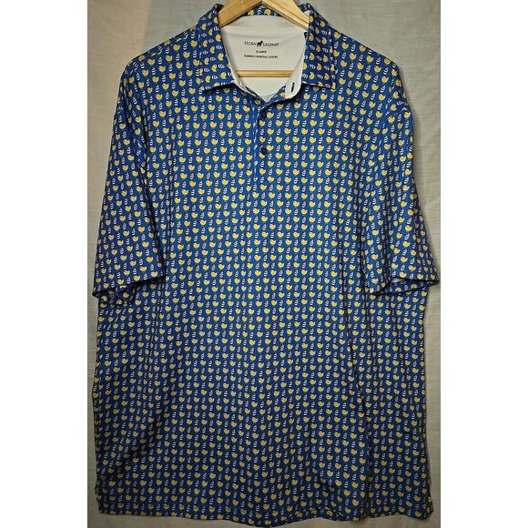 Horn Legend Other - Horn Legend Bamboo Charchoal Polo Shirt Mens XL Blue Geometric Golf Stretch